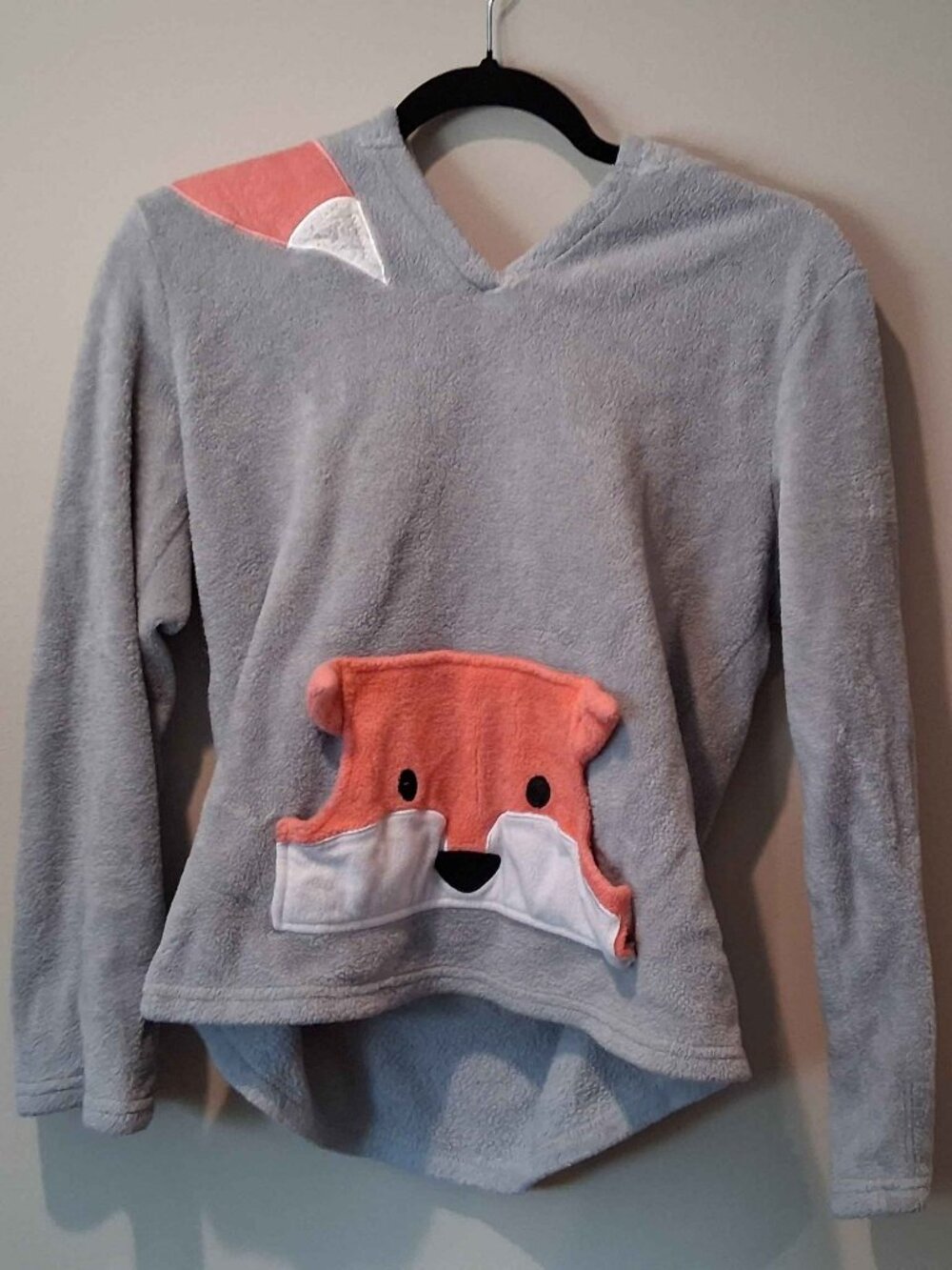 Zoe & Bella Pink Fox Hoodie Size Medium Grey PJ Fleece Hoodie